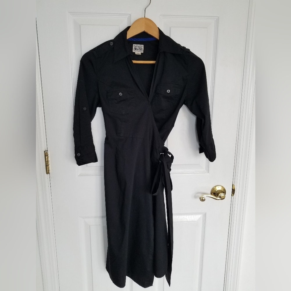 Converse One Star Black Wrap Dress 3/4 roll sleeve tab Tie Size XS